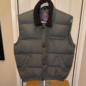 VTG J.G. Hook Mens Olive Green Down Waterfowl Puffer Vest Full Zip Buttons Sz M